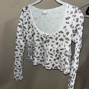 Elegant Floral Women's Blouse in White and Purple